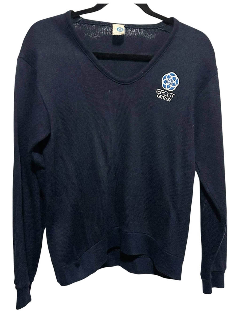 Vintage Walt Disney World Epcot Center Logo Sweater Navy Small 1980s Artex
